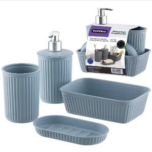 4 pc - Plastic Bathroom Accessory Set  (Blue)